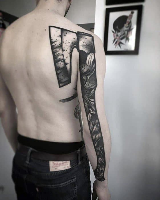 Full Back Of Arm Amazing Mens Axe Tattoo Designs