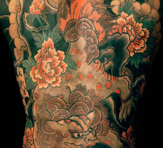 Full Back Peony Mens Tattoo Ideas