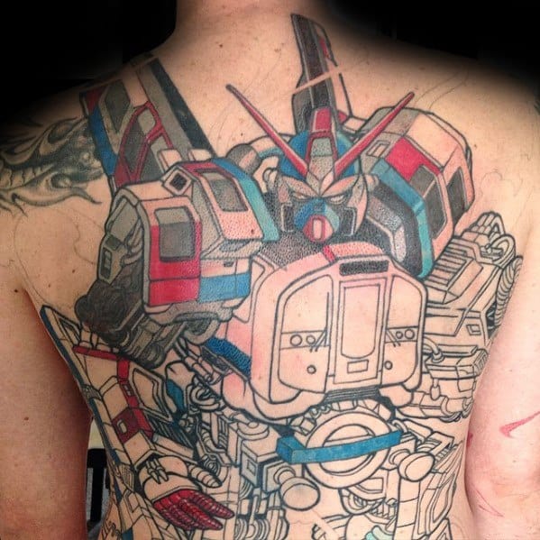 Full Back Robots Male With Cool Gundam Tattoo Design