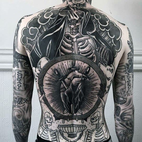 Full Back Skeleton And Heart Great Tattoo Ideas For Gentlemen