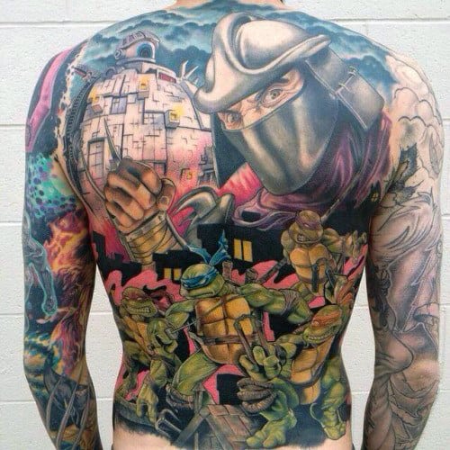 Full Back Teenage Mutant Ninja Turtles Themed Tattoos For Gentlemen