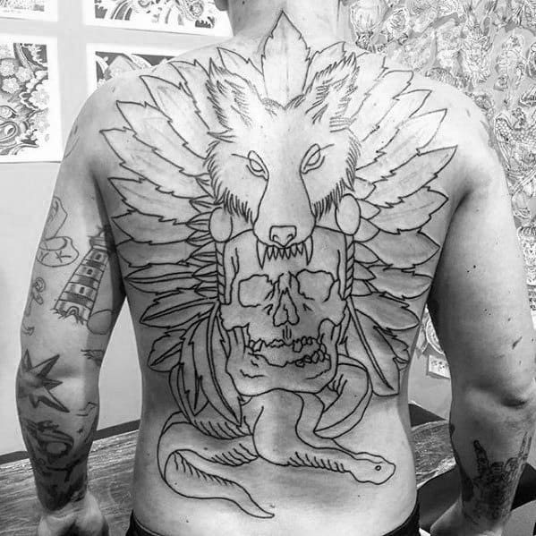 Full Back Themed Coyote Tattoos Men