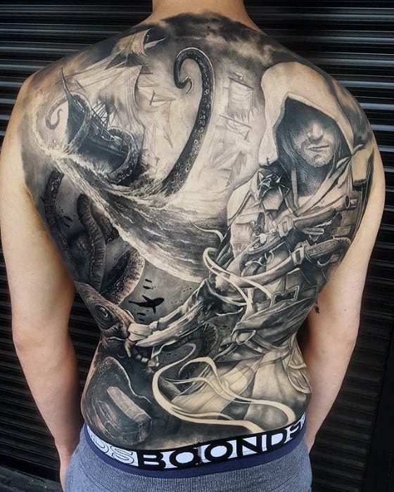 Full Back Themed Gamer Male Tattoos
