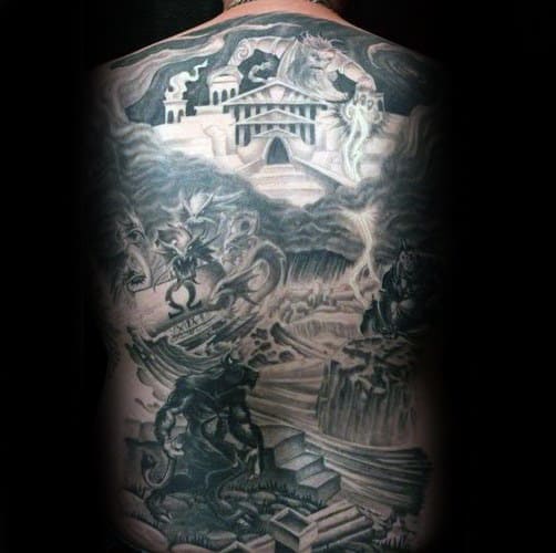 Full Back Themed Minotaur Male Tattoo Ideas