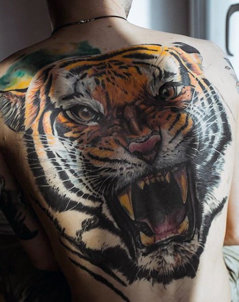 Full Back Tiger 3d Animal Mens Back Tattoos