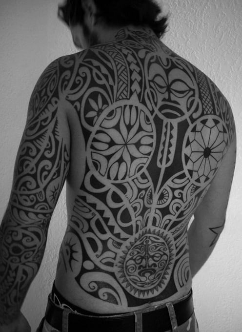 Full Back Tribal Male Tattoo Designs