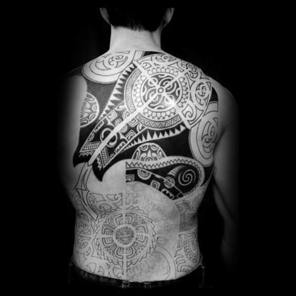 Full Back Tribal Manta Ray Tattoo Design Ideas For Males