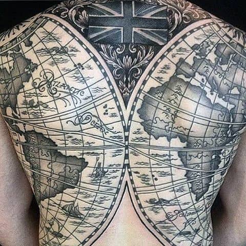 Full Back World Map Globe Mens Tattoo Ideas