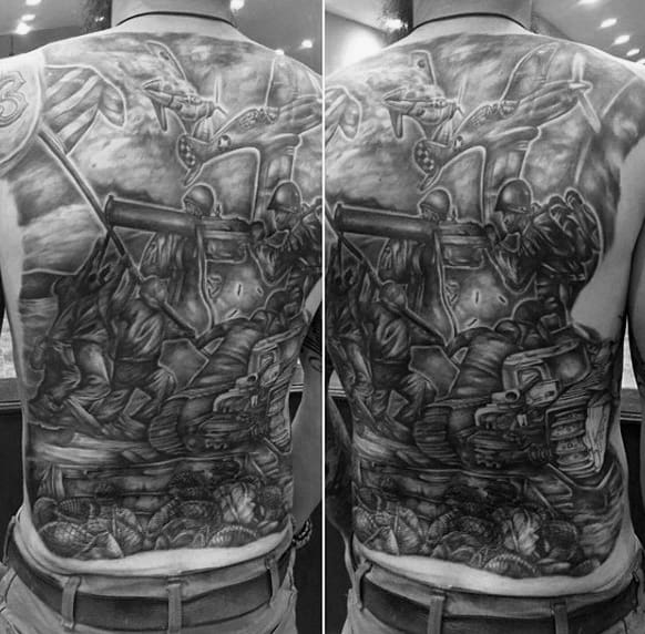 Full Back Ww2 Themed Mens Battle Tattoos
