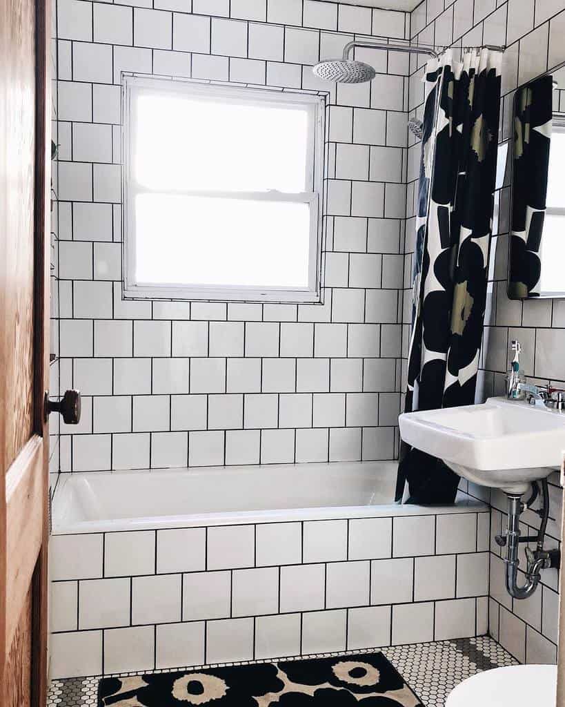 modern square white tile bathroom