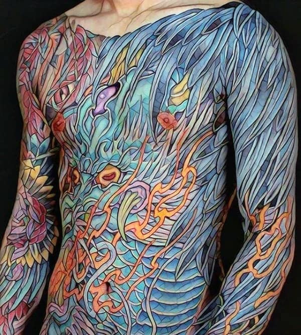 Full Body Mens Artistic Colorful Dragon Tattoo