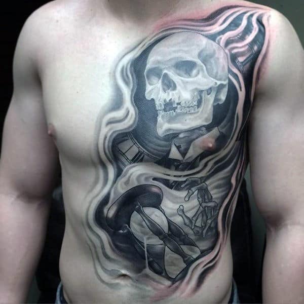 Full Chest And Stomac Mens Hourglass Tattoo