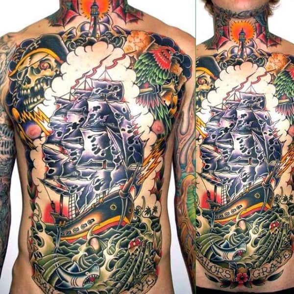 Full Chest Artwork Tattoo Sailor Men
