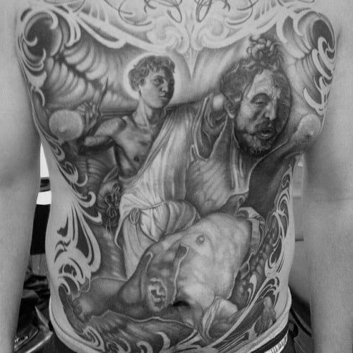 Full Chest David And Goliath Tattoo Ideas For Guys