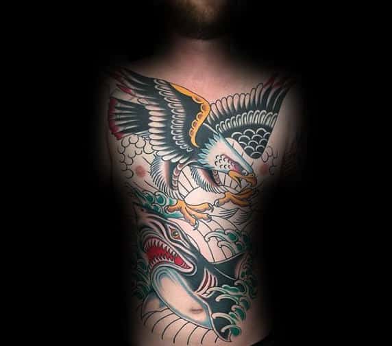 Full Chest Eagle Vs Shark Mens Cool Tattoo Ideas