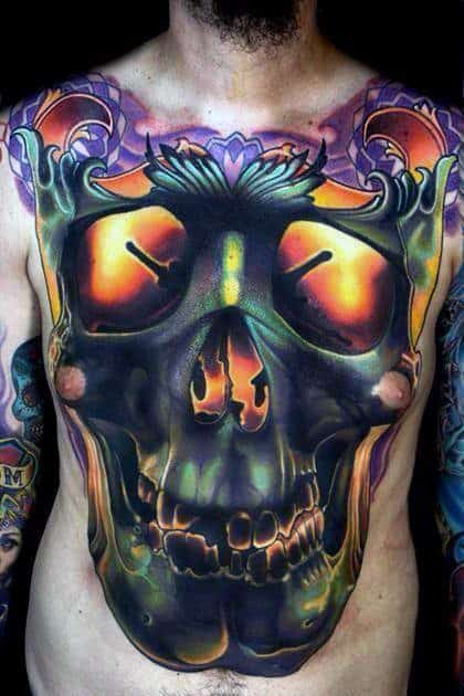Full Chest Glowing Skull Mens Tattoos