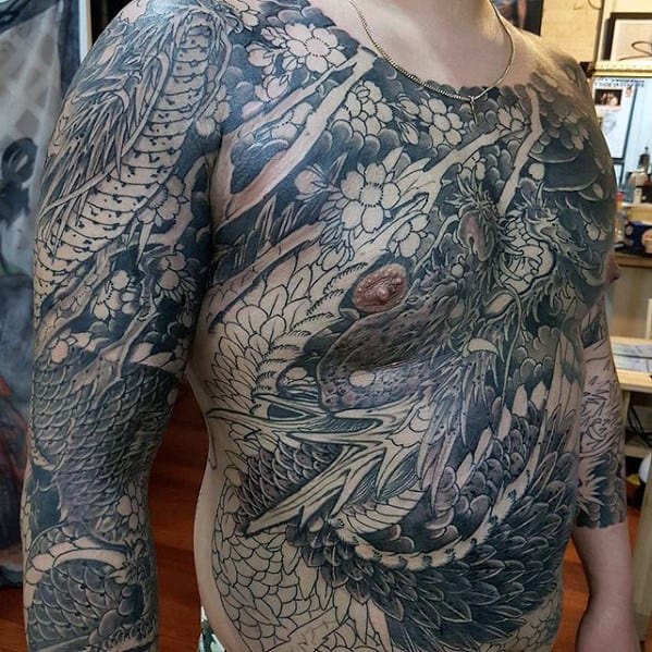 Full Chest Guys Japanese Dragon Tattoo Ideas