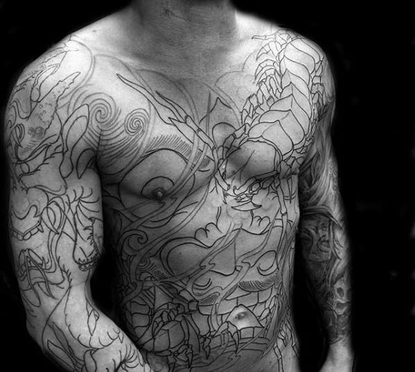 Full Chest Japanese Centipede Guys Tattoo Designs