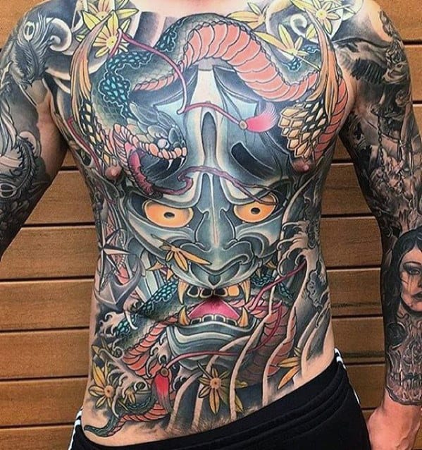 Full Chest Japanese Demon Guys Great Tattoo Design Idea Inspiration
