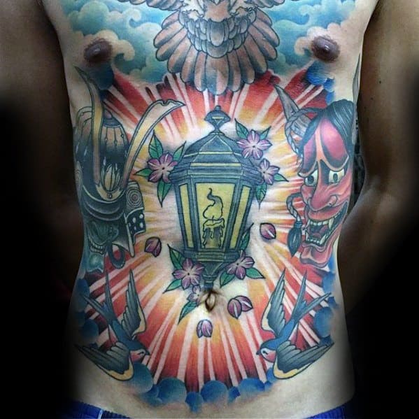 Full Chest Japanese Lantern Tattoos For Gentlemen
