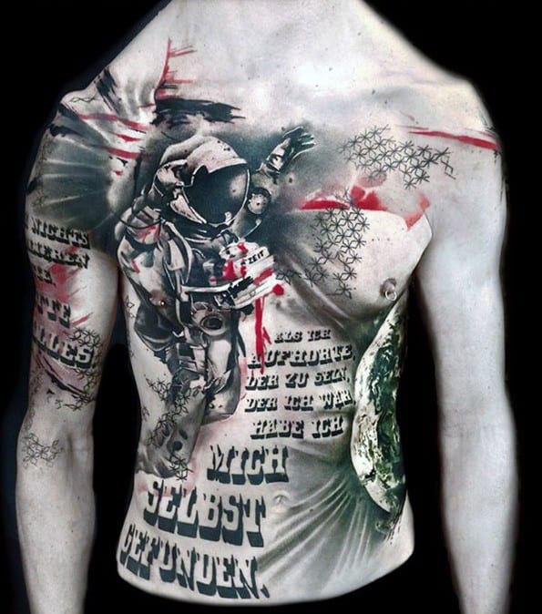 Full Chest Mens Tattoo Red And Black Design