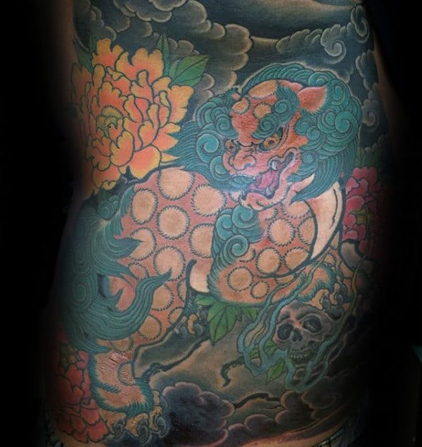 Full Chest Peony Mens Japanese Tattoos