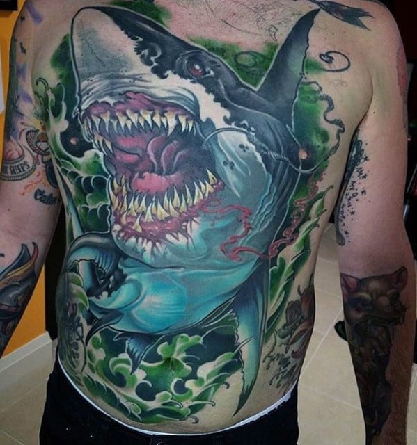 Full Chest Shark Mens Great Tattoo Design Ideas