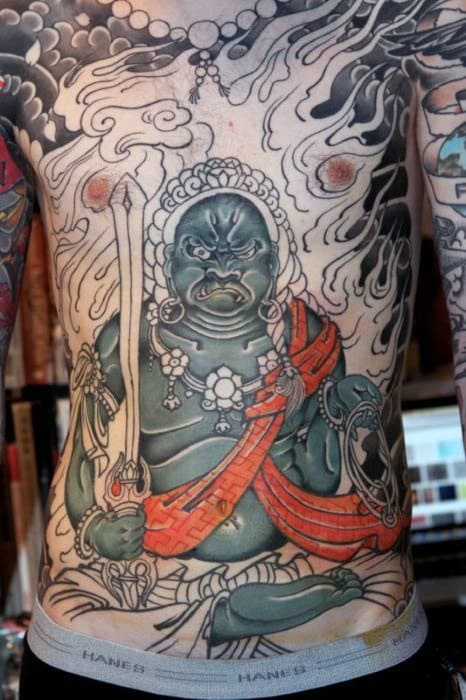 Full Chest Sharp Fudo Myoo Male Tattoo Ideas