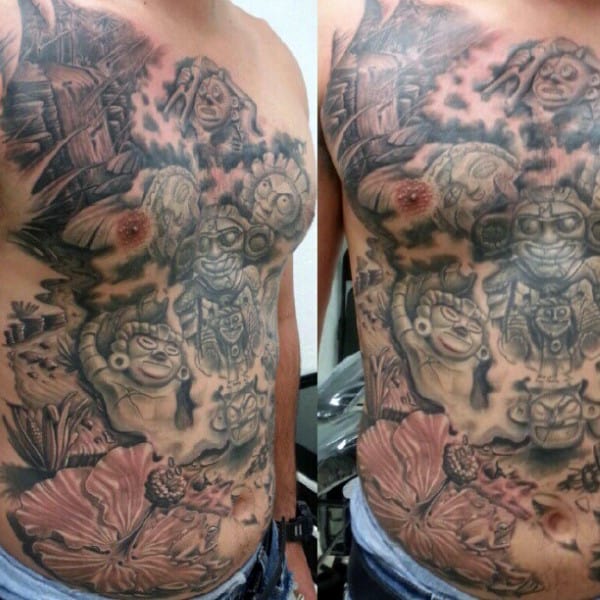 Full Chest Themed Taino Male Tattoo Designs