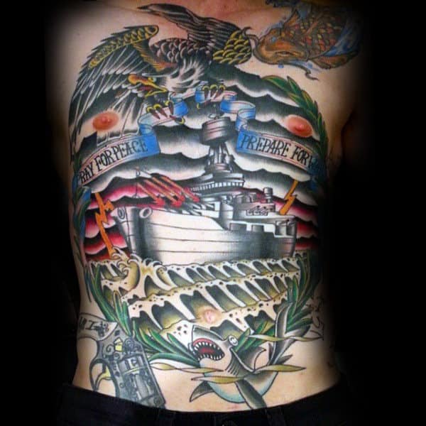 Full Chest Traditional Guys Navy Tattoos