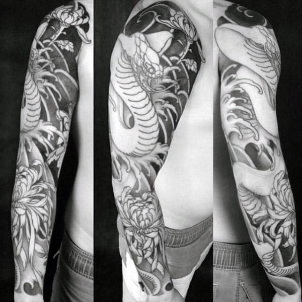 Full Cobra Japanese Sleeve Tattoo On Man
