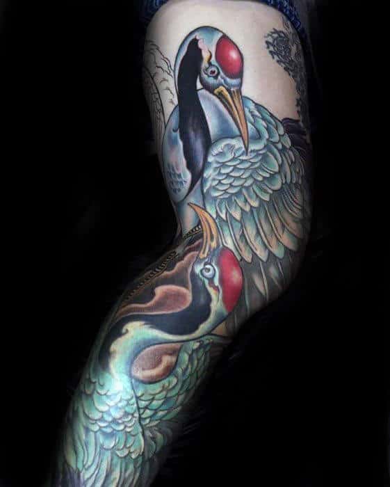 Full Leg Crane Male Tattoo Ideas