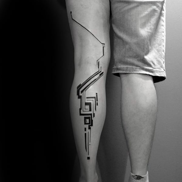 Full Leg Guys Simple Line Geometric Tattoo Inspiration