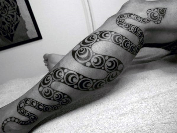 Full Leg Mens Snake Tribal Tattoos