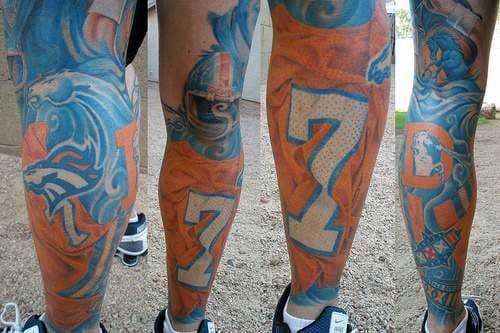 Full Leg Sleeve Denver Broncos Guys Tattoo Inspiration