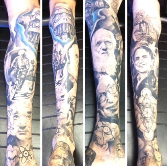 Full Leg Sleeve Of The Greatest Scientists For Men