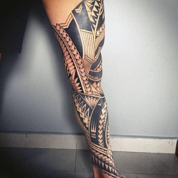 Full Leg Sleeve Tattoo For Men Polynesian