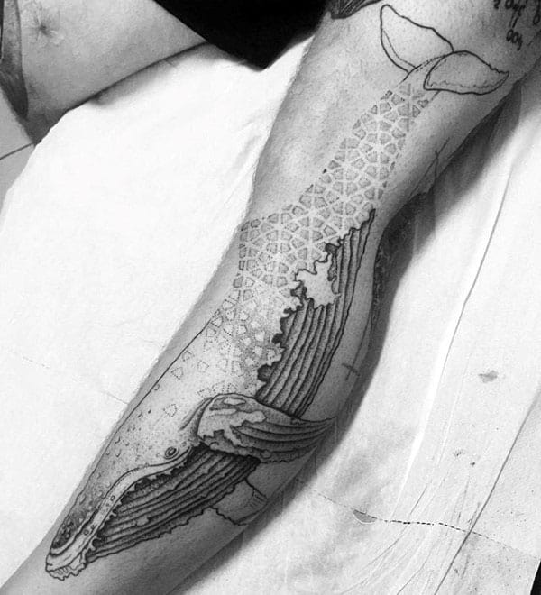 Full Leg Whale Geometric Pattern Guys Tattoo Ideas