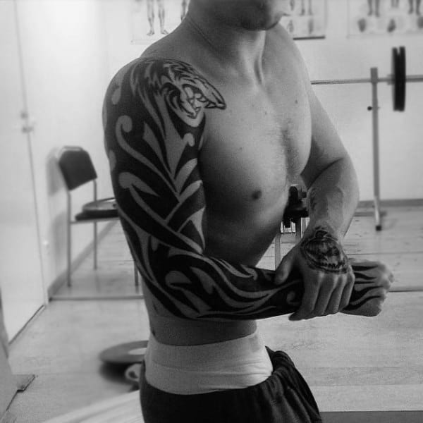 Full Mens Sleeve Tribal Tattoo