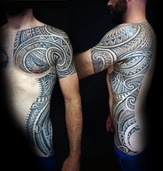 Full Rib Cage Side Of Body Mens Tribal Tattoos
