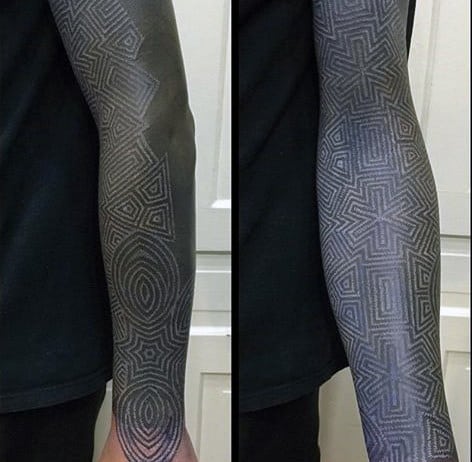 Full Sleee Blackwork White Ink Male Tattoo
