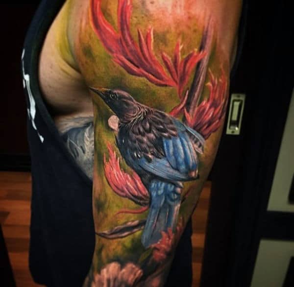 Full Sleeve Animal Bird Male Tattoos Colorful Ink