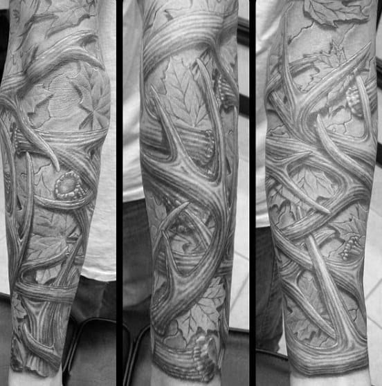 Full Sleeve Antler Tattoos For Guys