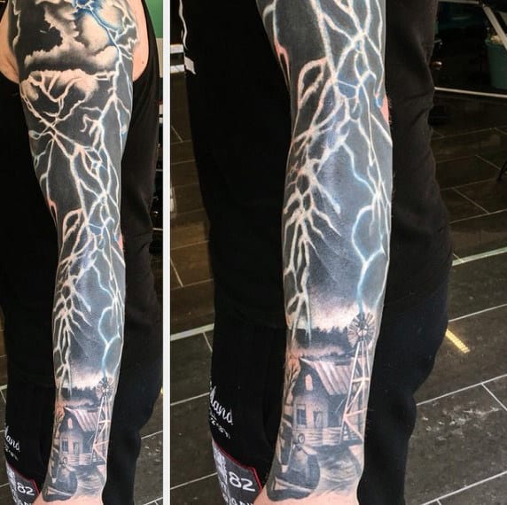 Full Sleeve Cool Lightning Tattoos For Men