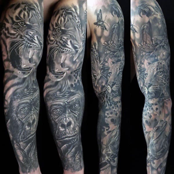 Full Sleeve Forest Tattoo For Men With Gorilla