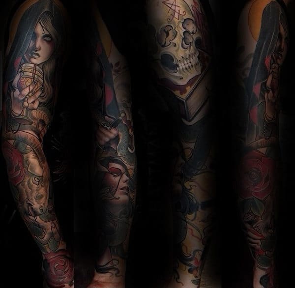 Full Sleeve Goat Mens Tattoos
