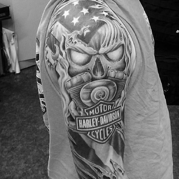 Full Sleeve Guys Harley Davidson Tattoos Designs