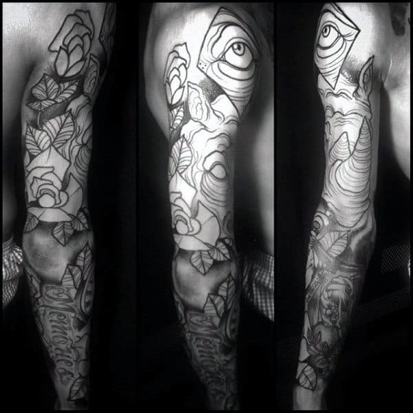 Full Sleeve Guys Rhino Tattoo Design Ideas