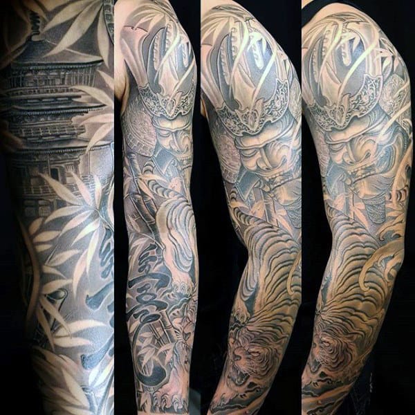 Full Sleeve Japanese Bamboo Mens Tattoos