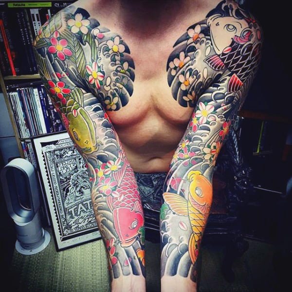 Full Sleeve Japanese Koi Fish Tattoo For Men